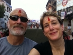 Rick & Anne on bicycle rickshaw in Varanasi, India