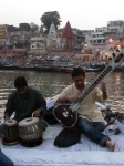 Tabla and sitar players on boat at Varanasi